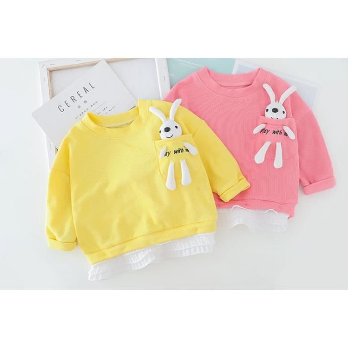 Conjunto de ropa de niña con diseño de conejita de dibujos animados: camiseta y pantalón, disfraz navideño rosa.
