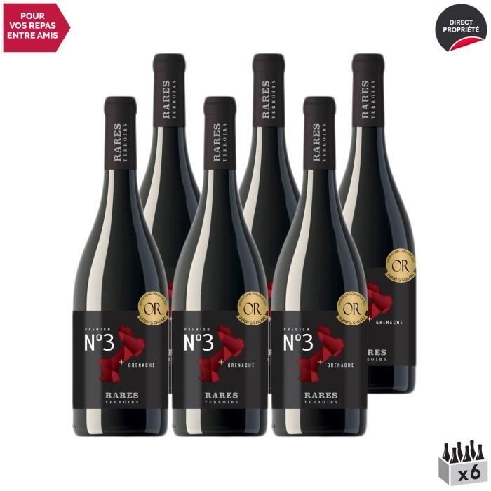 Pays d'Oc N°3 Grenache Rouge 2019 - Lot de 6x75cl - Rares Terroirs - Vin IGP Rouge du Languedoc - Roussillon - Cépage Grenache