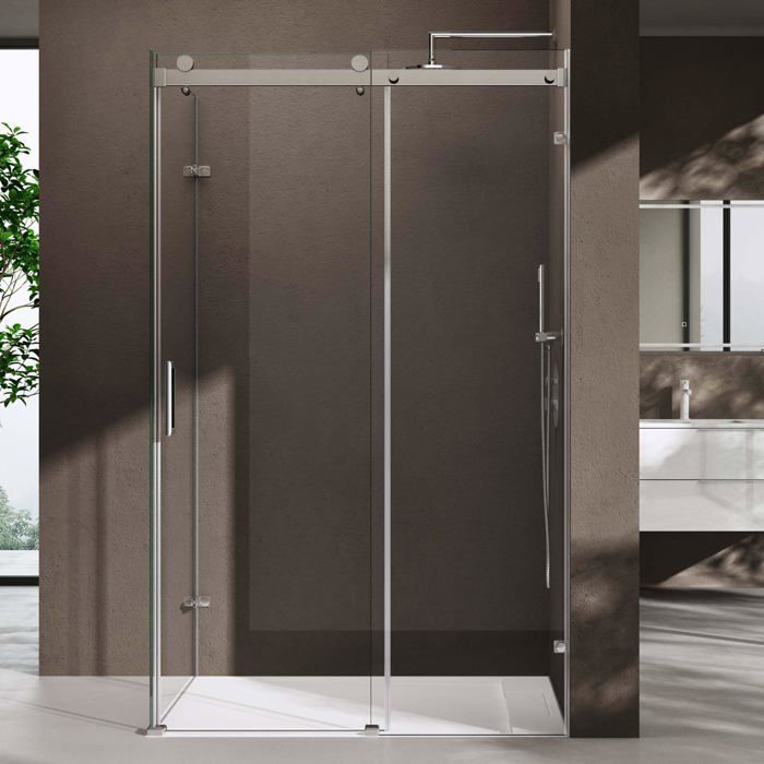 Mampara de ducha rectangular doporro con puerta corredera de cristal transparente de 90x120x195cm Ravenna17-2K