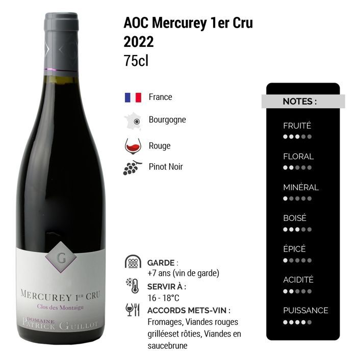 Domaine Patrick Guillot Mercurey 1er Cru Clos des Montaigus 2022 - Grand Vin Rouge de Bourgogne (75cl).