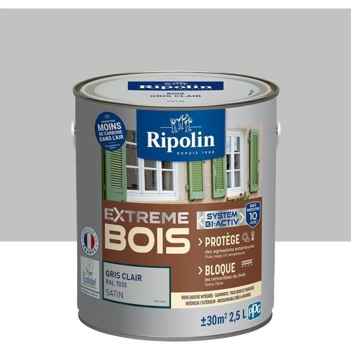 RIPOLIN Houtverf voor binnen en buiten - Lichtgrijs RAL 7035 Satijn - 2,5 L