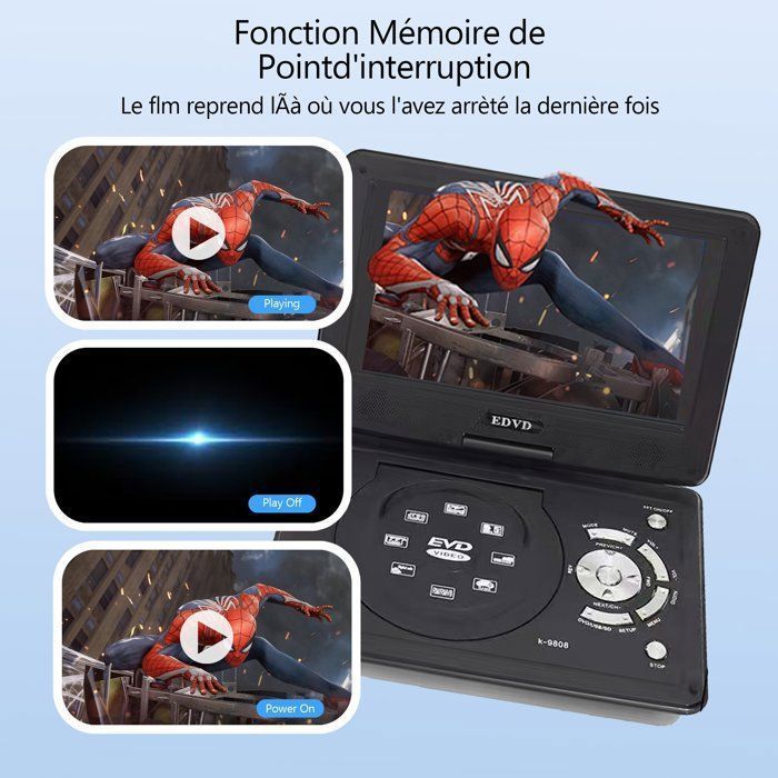 9,8 Pouces Lecteur DVD Portable, Écran HD 9