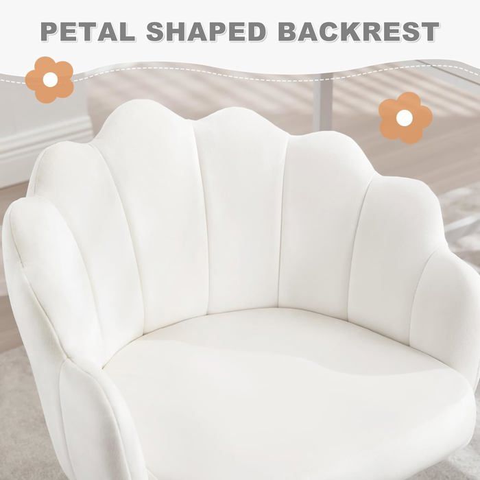 Silla de oficina giratoria WOLTU de terciopelo, silla de vestir con respaldo de pétalos, altura ajustable, blanco crema W0ATT0397