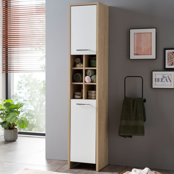 Armário alto Fano 340, carvalho claro/branco giz