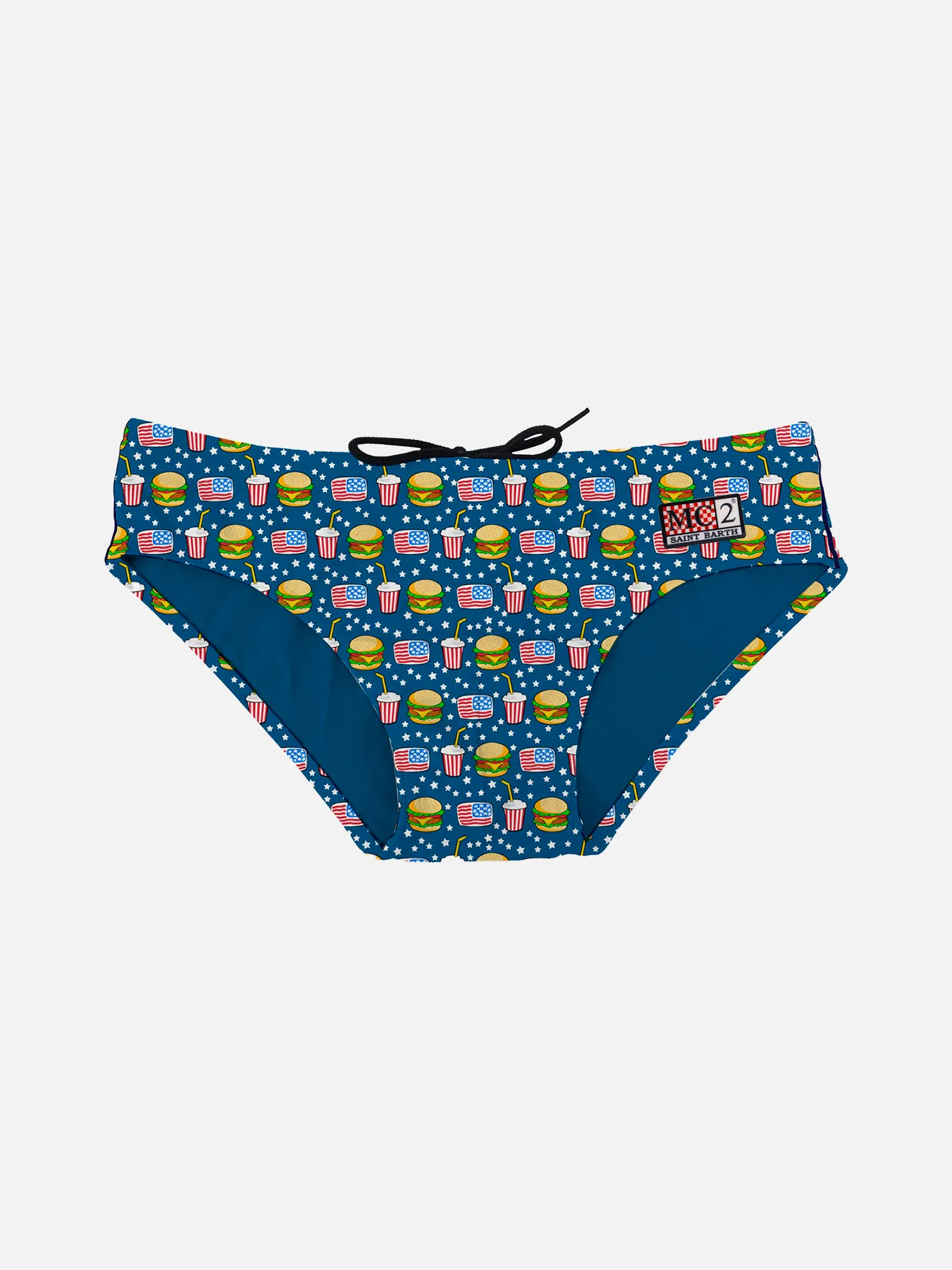 Bañador tipo slip para niño con estampado de hamburguesa