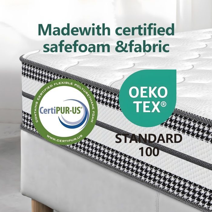 Colchón de 90x200 cm - Grosor 25 cm | Híbrido - Muelles ensacados + espuma viscoelástica - Firmeza media | Certificado Oeko-Tex®
