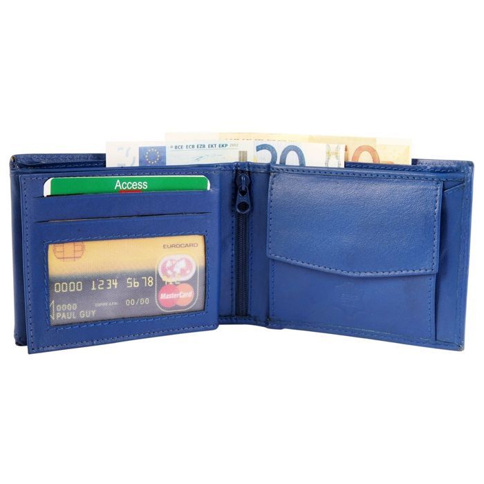 Portefeuille Excellanc pour homme en cuir bleu format horizontal intemporel