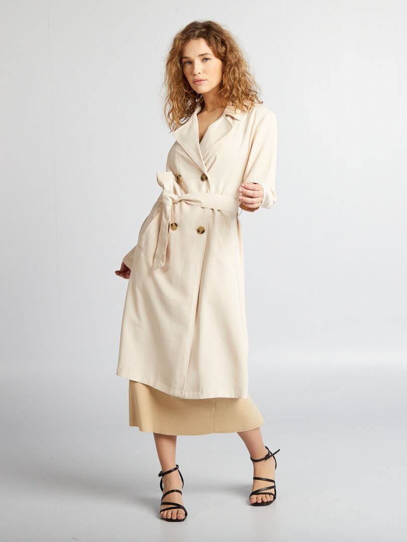 Zachte trenchcoat met riem - BEIGE