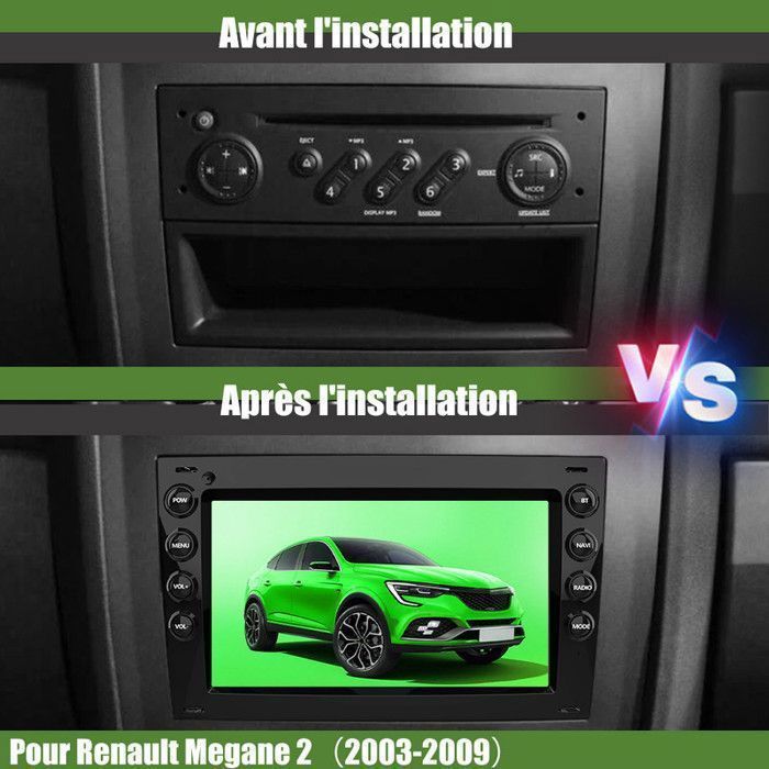 AWESAFE Android 13 Autoradio (2 GB RAM + 64 GB Speicher) für Megane 2, 7-Zoll-Bildschirm, CarPlay, Android Auto, Bluetooth, WLAN, RDS, GPS, FM-Radio