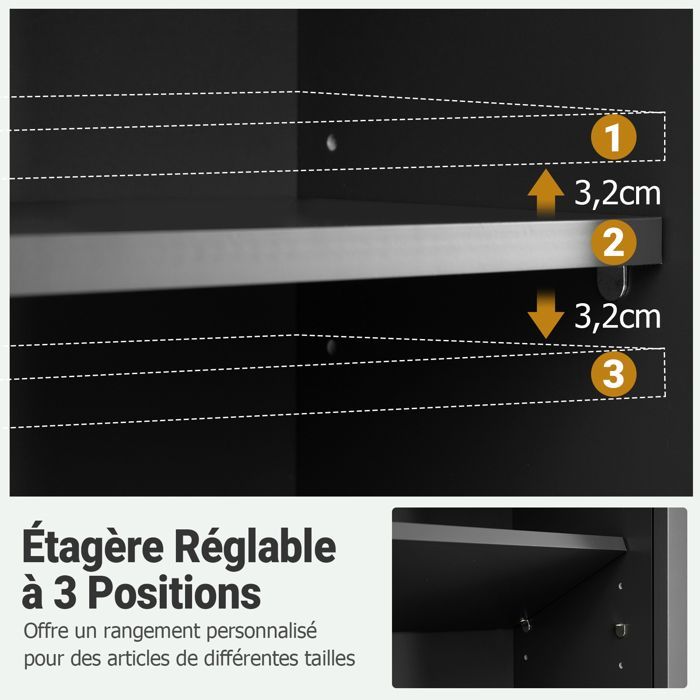 COSTWAY Meuble Mural Salle de Bain avec 2 Portes, Étagère Réglable, Compartiment Ouvert, pour Toilette, Buanderie, Salon, Noir
