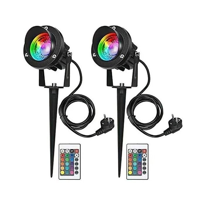 Focos LED RGB para exteriores de 10 W con estacas, luces de jardín impermeables IP65, paquete de 2