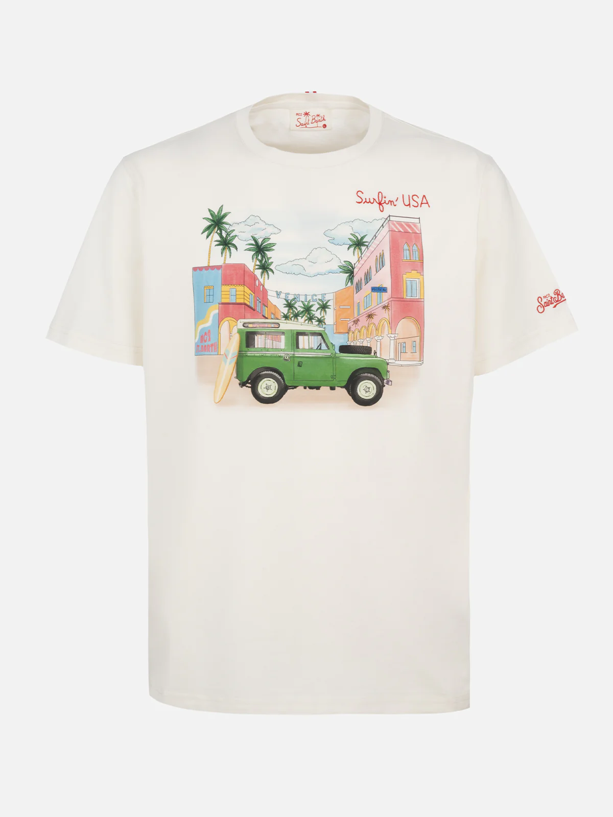 Heren katoenen T-shirt met Surfin' USA-borduurwerk en opdruk.