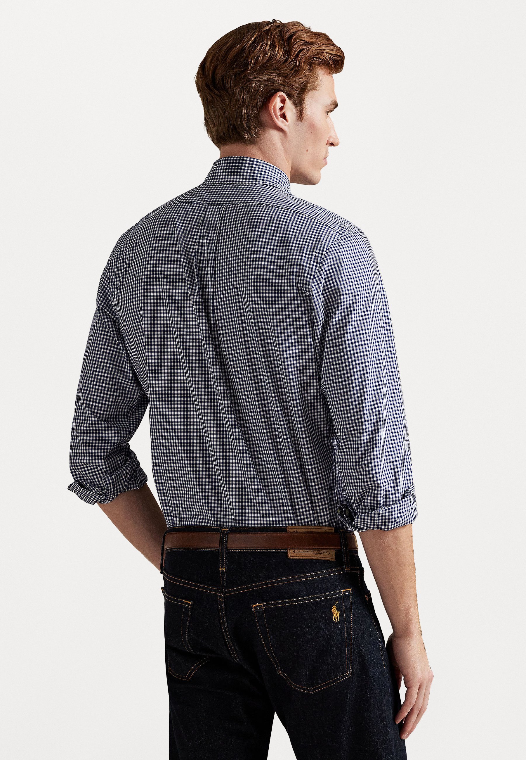 Camicia Polo Ralph Lauren CUSTOM FIT in popeline elasticizzato a quadretti - Camicia - Newport blu navy/bianco