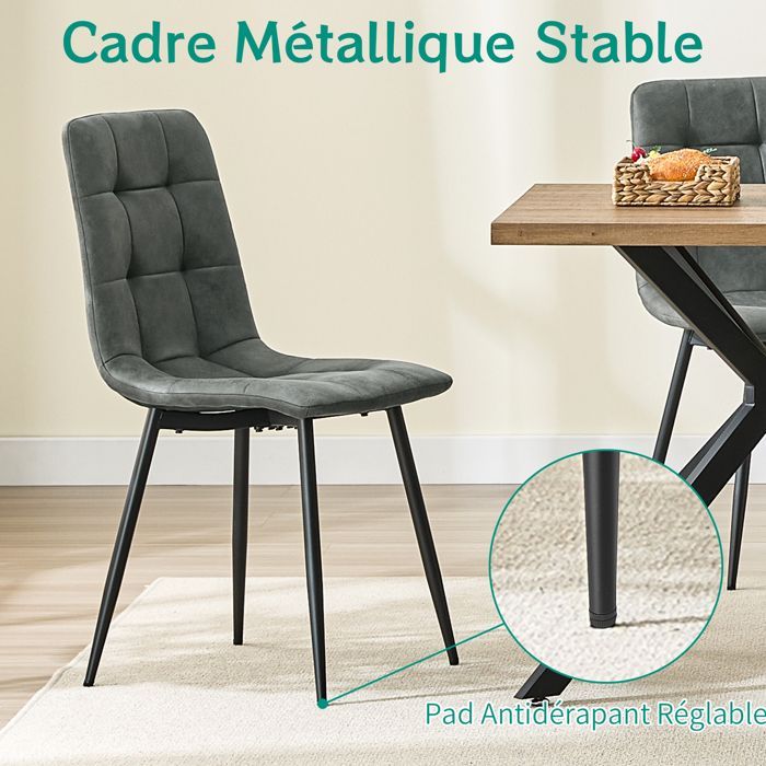 WAFTING Lot de 4 Chaise de Salle à Manger en Tissu Technique, Chaise Rembourrée avec Dossier Haut, Pied Métallique - Gris Foncé