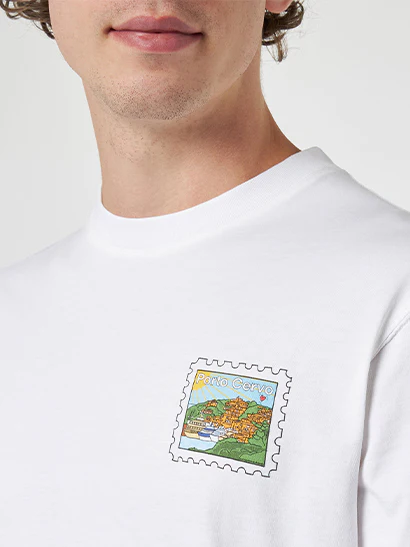 Heren katoenen T-shirt met print van een Porto-ansichtkaart op de voor- en achterkant.