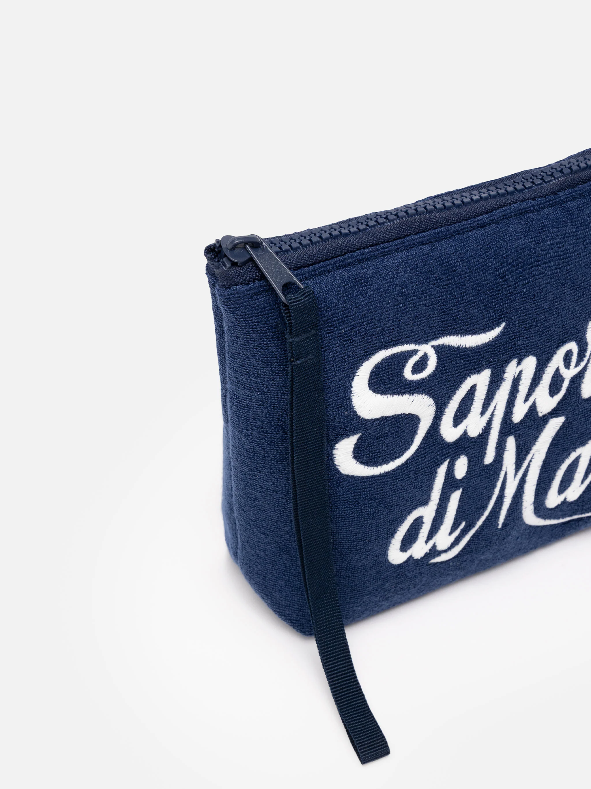 Aline blaue Frottee-Clutch mit Sapore di Mare-Stickerei | SAPORE DI MAR