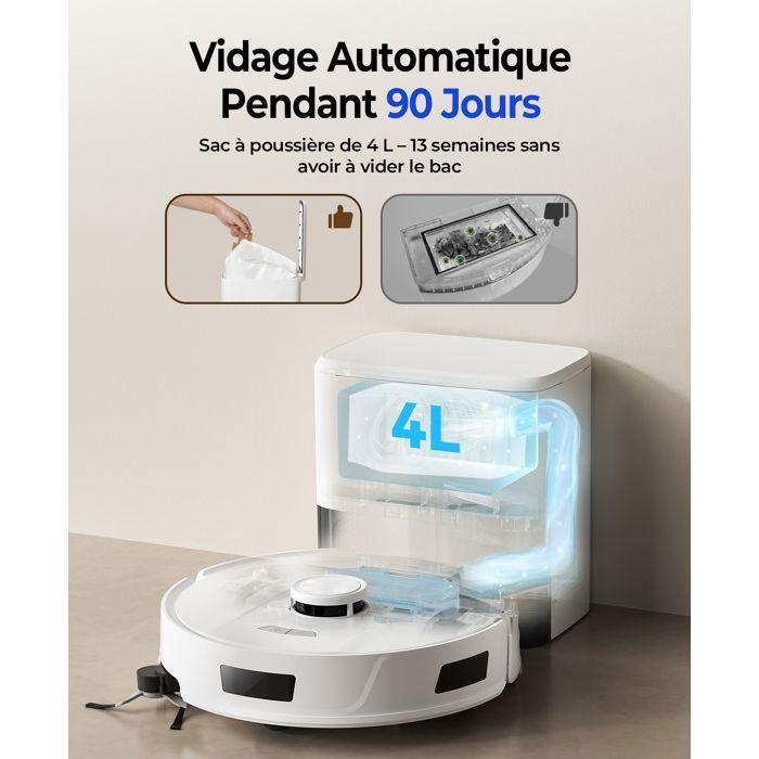 Robot aspirapolvere e lavapavimenti 4 in 1, 20000 Pa - Redroad R11 - Autonomia 200 min, svuotamento automatico, con navigazione LiDAR, ricarica automatica, con app