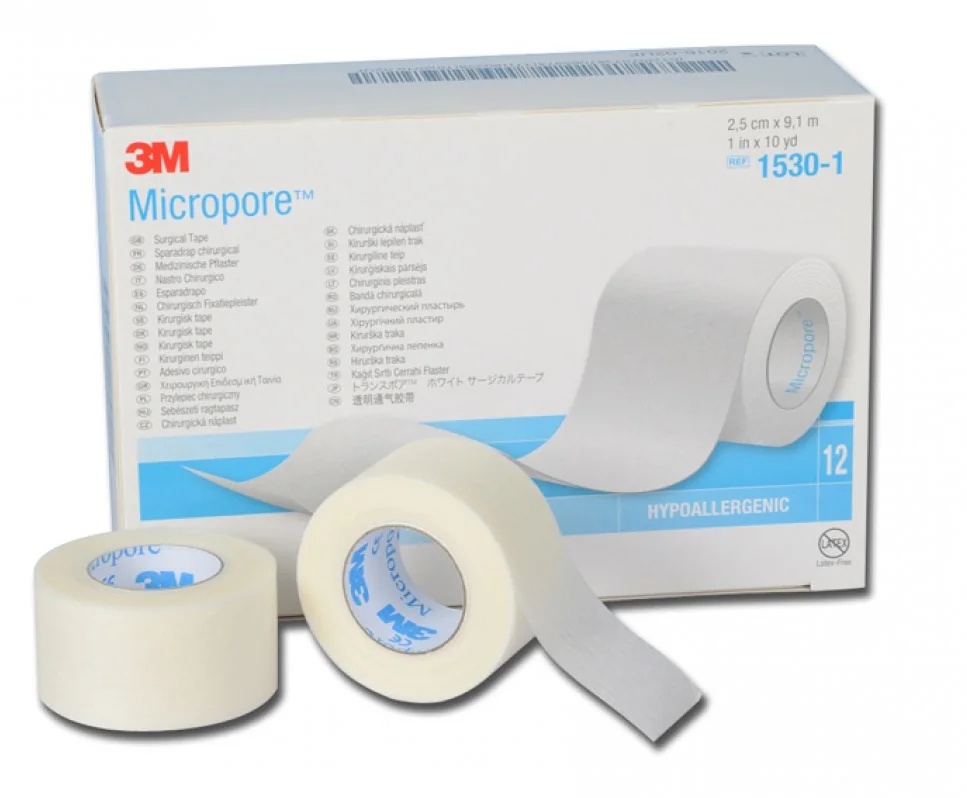 Adesivo de silicone microporoso 3M Italia, 2,5 cm x 5 m, em rolo.