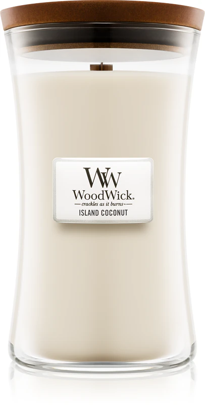 Vela perfumada de coco Woodwick Island com pavio de madeira