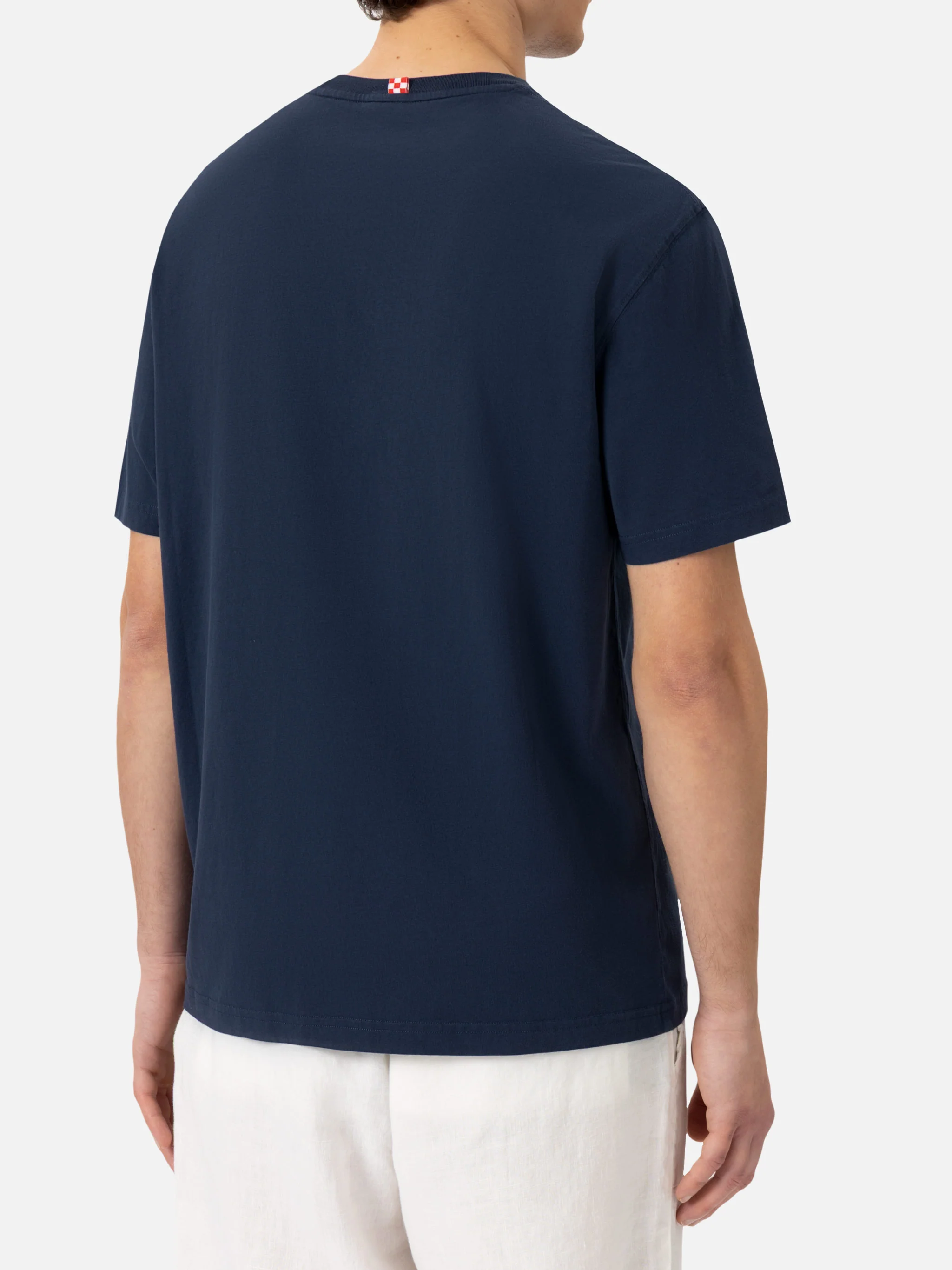 T-shirt met katoenen man en borduursel: Ik heb geld nodig voor…