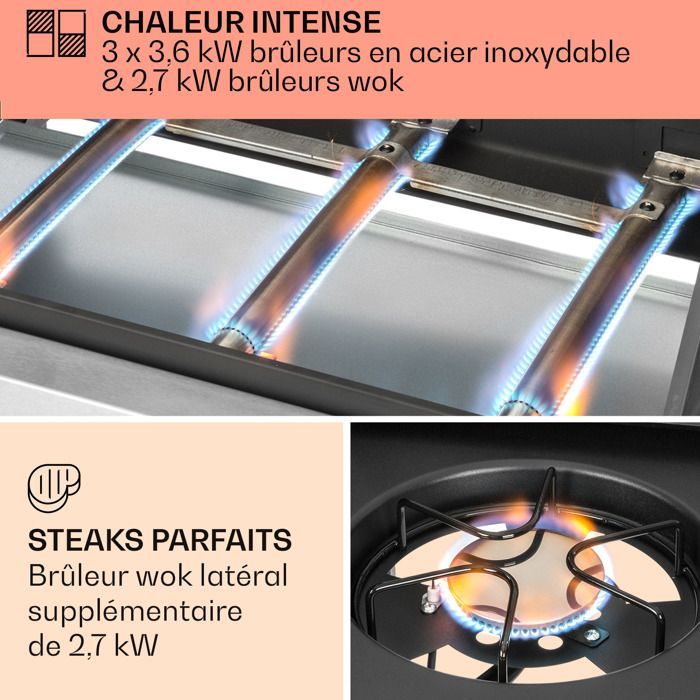 Klarstein Barbecue à Gaz 6 Brûleurs 20700W Gril à Gaz BBQ Plancha Gaz Inox Cuisinière Extérieure Barbecue Gaz Noir