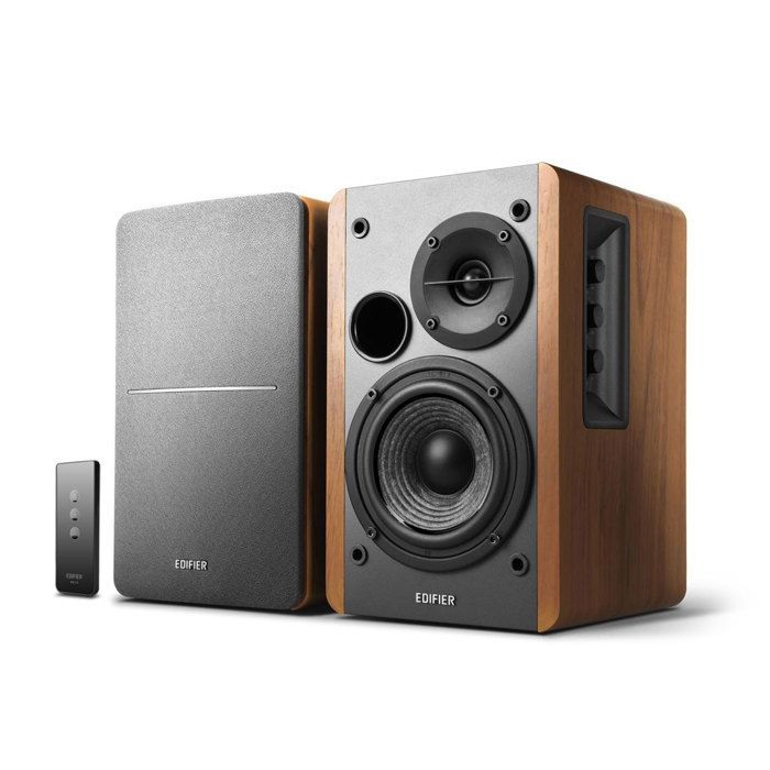Refurbished Edifier Studio R1280T 2.0 42W speaker system in a real wood cabinet, with infrared remote control