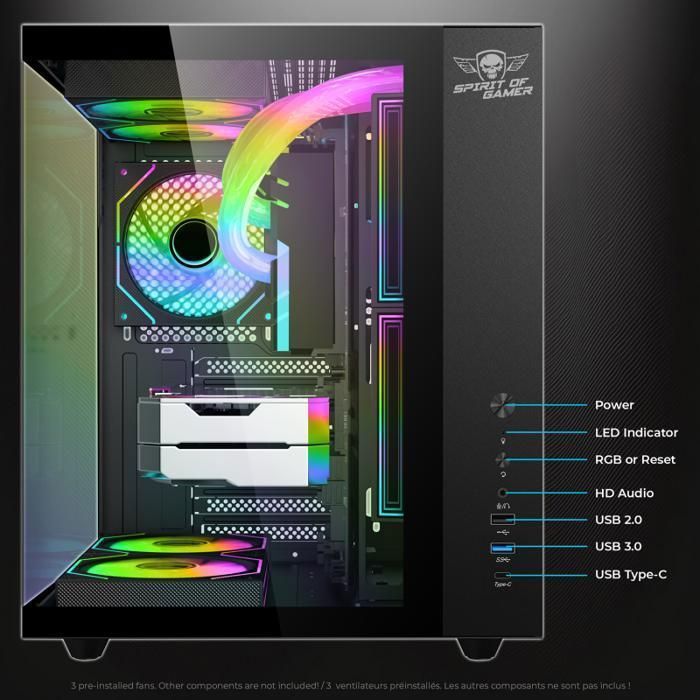 Spirit of Gamer - Boiter PC Aquarium BANDIT GT DARK Pour ATX, mATX, ITX