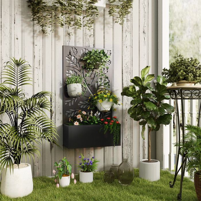 Floreira com tela de privacidade/treliça - Outsunny - Floreira - dimensões: 61 cm (C) x 23 cm (L) x 113 cm (A)
