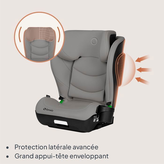 LIONELO Neal i-Size Kindersitz 100–150 cm – ISOFIX – Getränkehalter – Breiter Sitz – Verstellbare Rückenlehne – Gruppe 2/3 – Grau