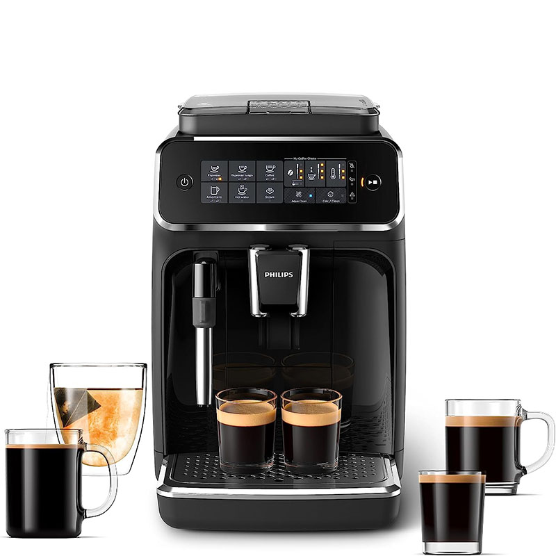 PHILIPS 3200 -sarjan täysautomaattinen espressokone - klassinen maidonvaahdotin, 4 kahvilaatua, intuitiivinen kosketusnäyttö, musta, (EP3221/44)