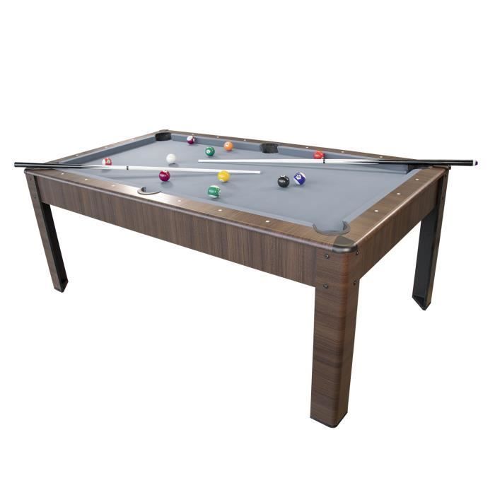 AMBIANCE 7ft Amerikaanse pooltafel - 226,5 x 126,5 x 80 cm met accessoires en eettafelblad - Eikenhouten afwerking met grijs laken