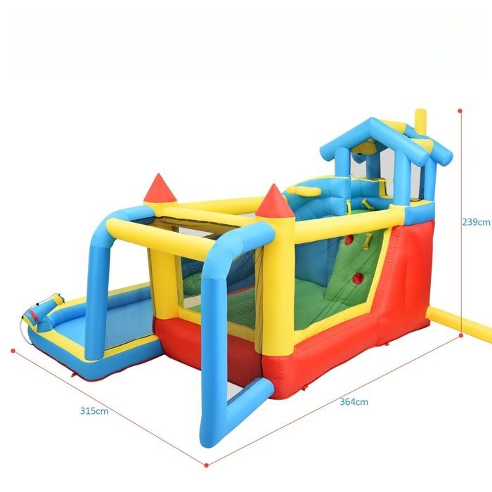 Château gonflable enfants Aire de Jeux Gonflable avec Souffleur Toboggan Trampoline Piscine Pistolet Escalade pour 3 à 10 ans