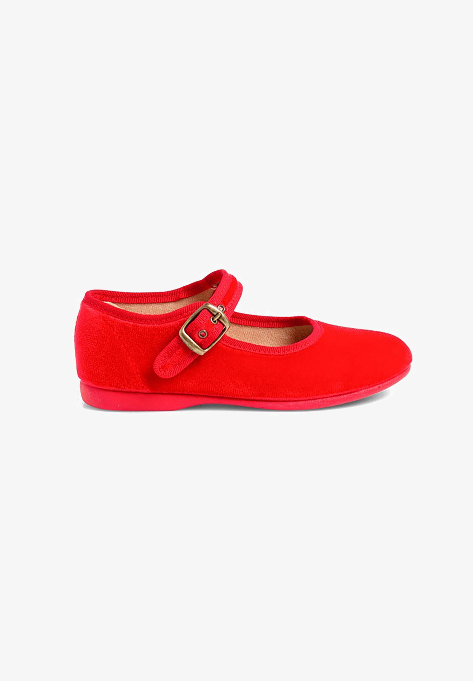 Sapatinhos de bebê Pisamonas com fivela de veludo - vermelho