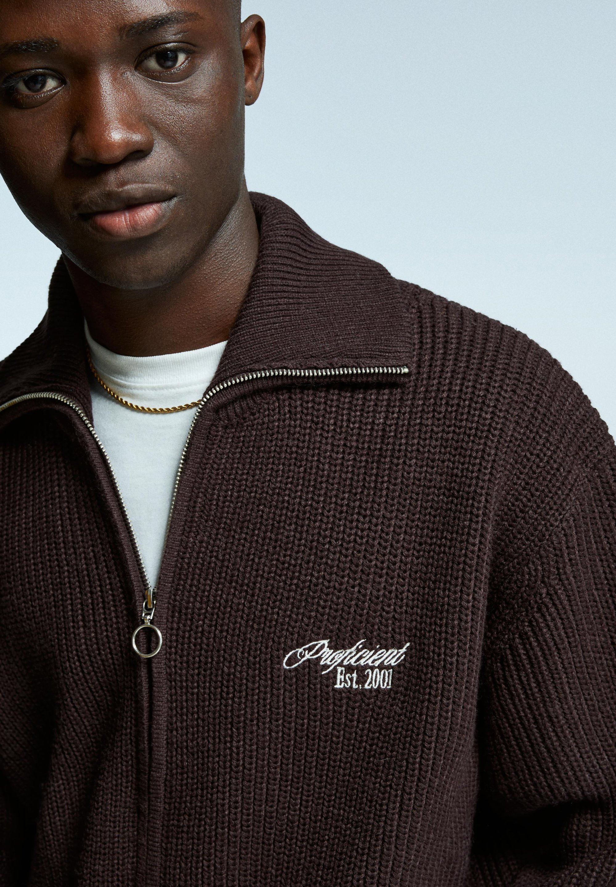 Bershka geborduurde en gestructureerde cardigan - donkerbruin