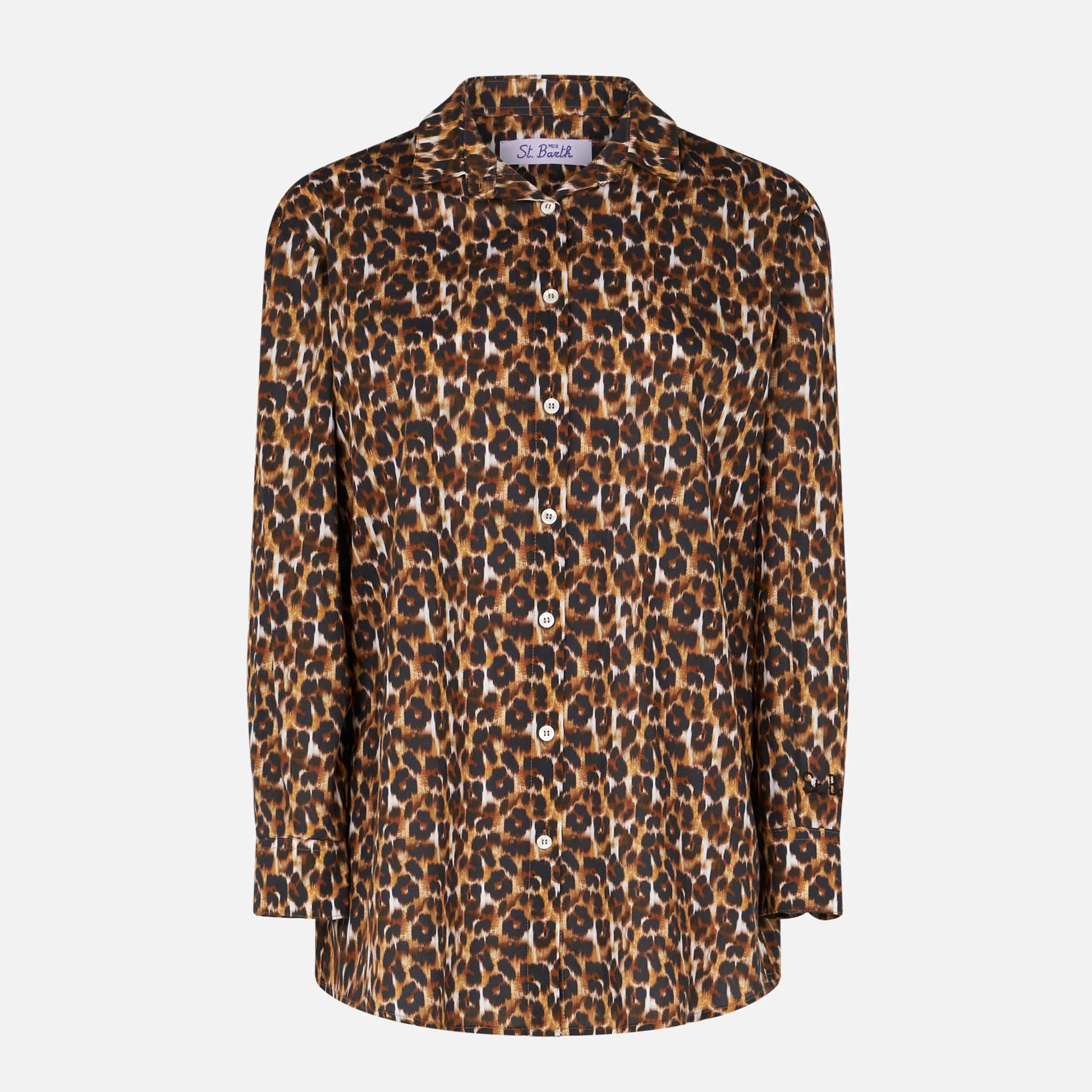 Katoenen shirt met luipaardprint en borduurwerk
