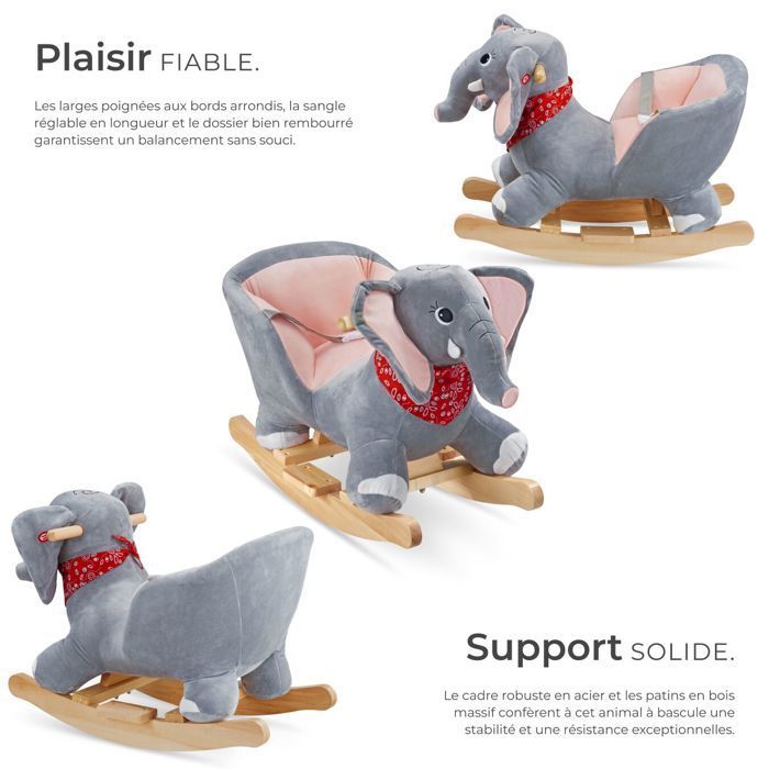 Juguete mecedor - TECTAKE - Elefante mecedor de peluche para niños de 12 meses en adelante con efectos de sonido 33 x 63 x 45,5 cm - Gris