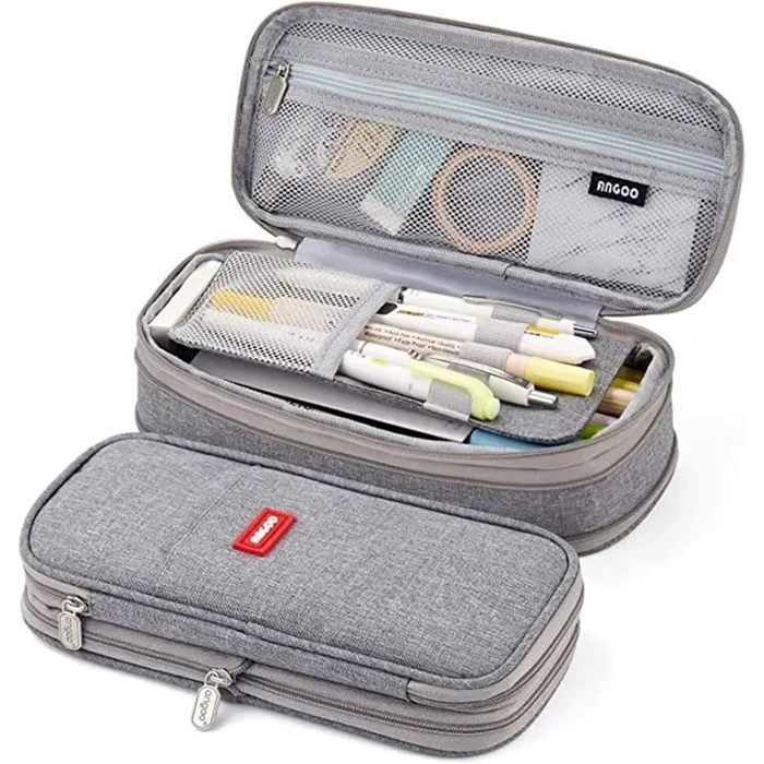 Estuche plegable de gran capacidad, estuche escolar, estuche de lona con cremallera, estuche portátil para la oficina, gris.