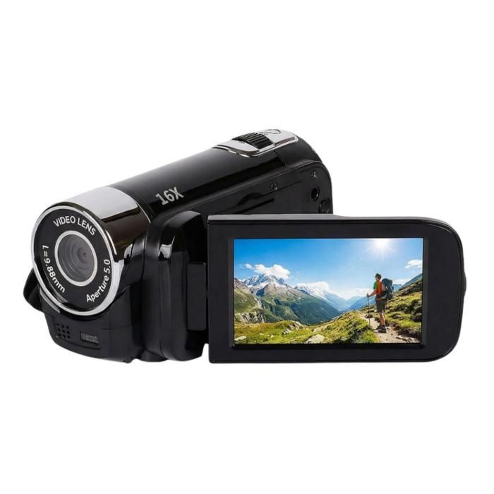 Full HD 1080p 16MP Digital Camcorder with 16x Zoom, 270° Rotating Screen, Built-in Flash, Lightweight, Compact Video Camera, Black