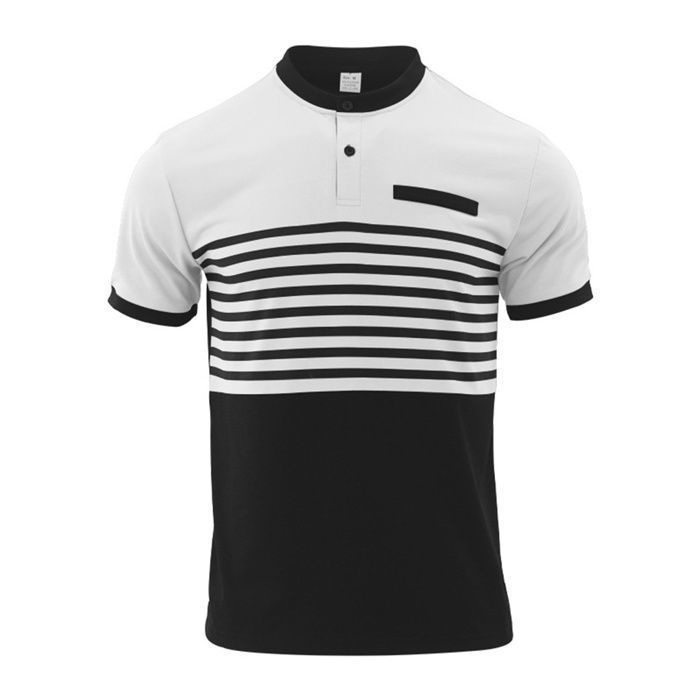 Polo para hombre, polo ligero de verano con botones, polo transpirable de manga corta a rayas - Blanco