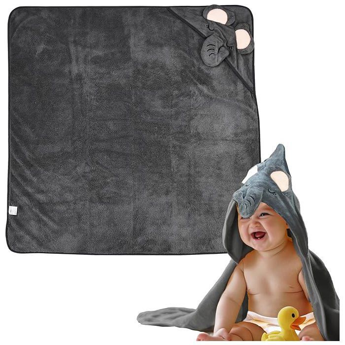 Toalla de baño con capucha para bebé con estampado de elefante gris, 90 cm.