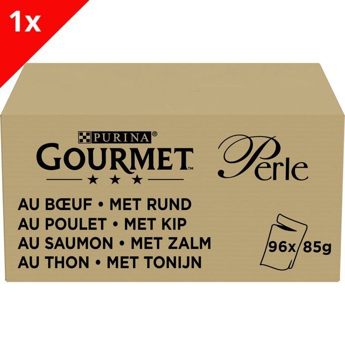 GOURMET PERLE Les Filettines Avec du Bœuf, Poulet, Saumon, Thon  - Sachets fraîcheur pour chat adultes - 96x85g