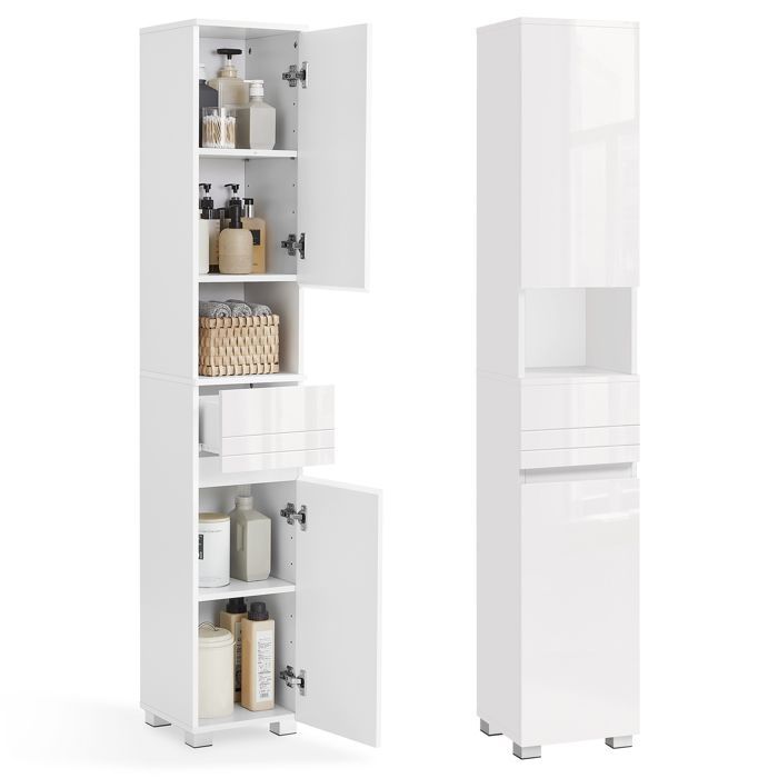 VASAGLE Badkamerkast, kolommodel, met lade, verstelbare planken, vakken, 30 x 30 x 170 cm, wit