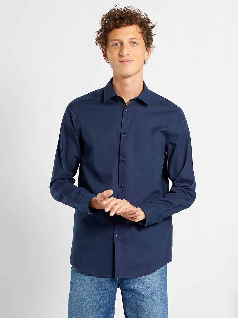 Camisa lisa de corte recto - azul y negro