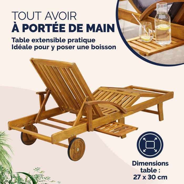 CASARIA® 2 tumbonas Tami Sun de madera de acacia con ruedas para tomar el sol en exteriores, jardín o terraza.