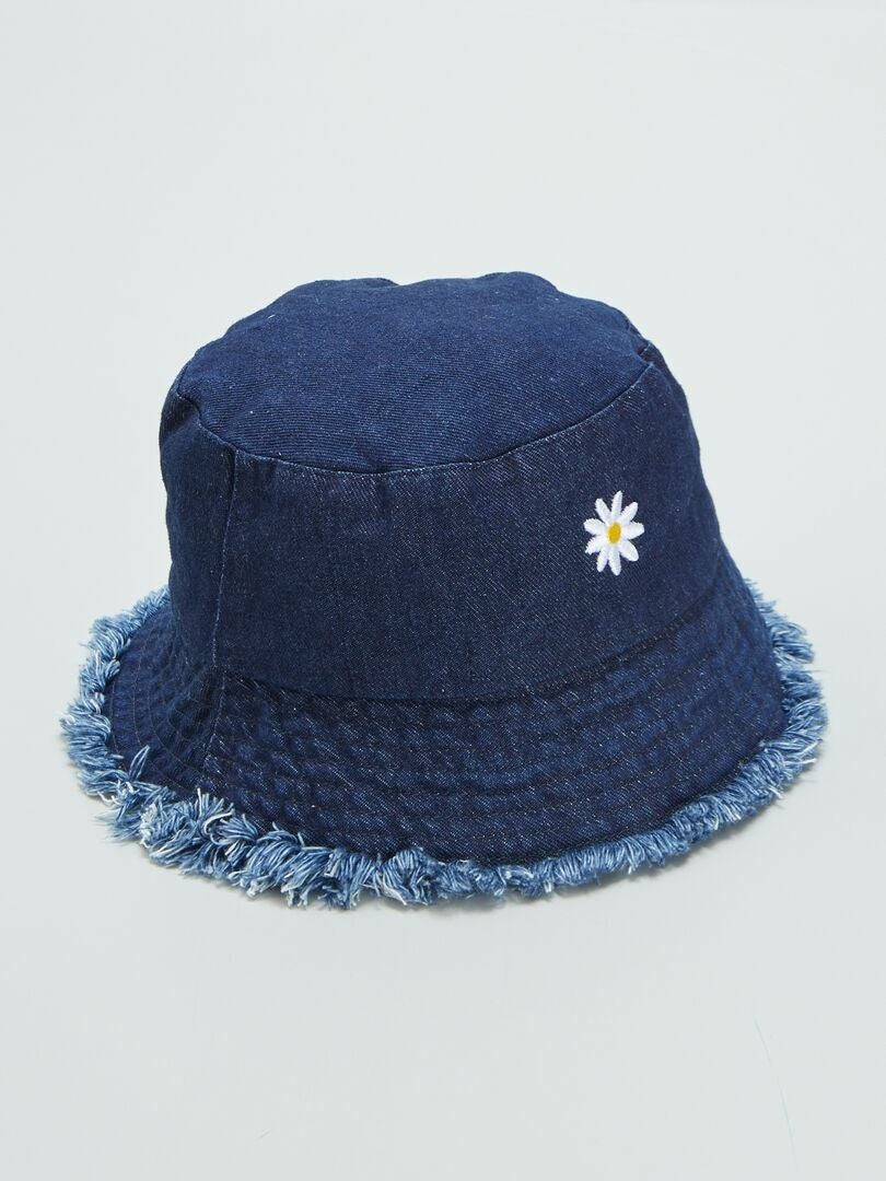 Denim pet met 'fleur'-borduurwerk - BLAUW