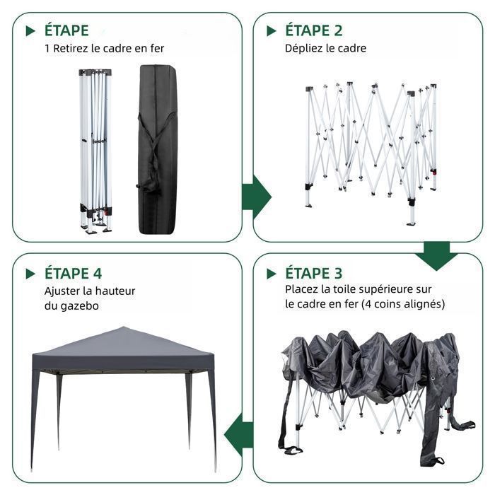 Cenador de jardín, cenador plegable emergente de 3x3 m con 4 paneles laterales - Tienda impermeable, protección solar UV 50+