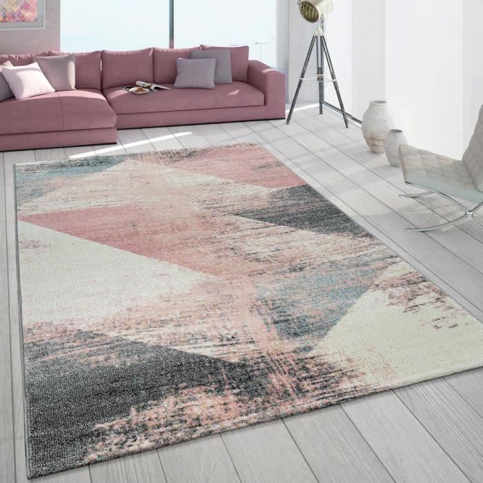 Colorful Abstract Geometric Design Short Pile Living Room Rug in Pastel Tones [80x150 cm]