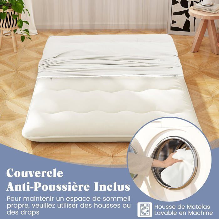 Colchón futón japonés GOPLUS para 2 personas, 140x200 cm - Cama enrollable portátil con bolsa de transporte, color beige.