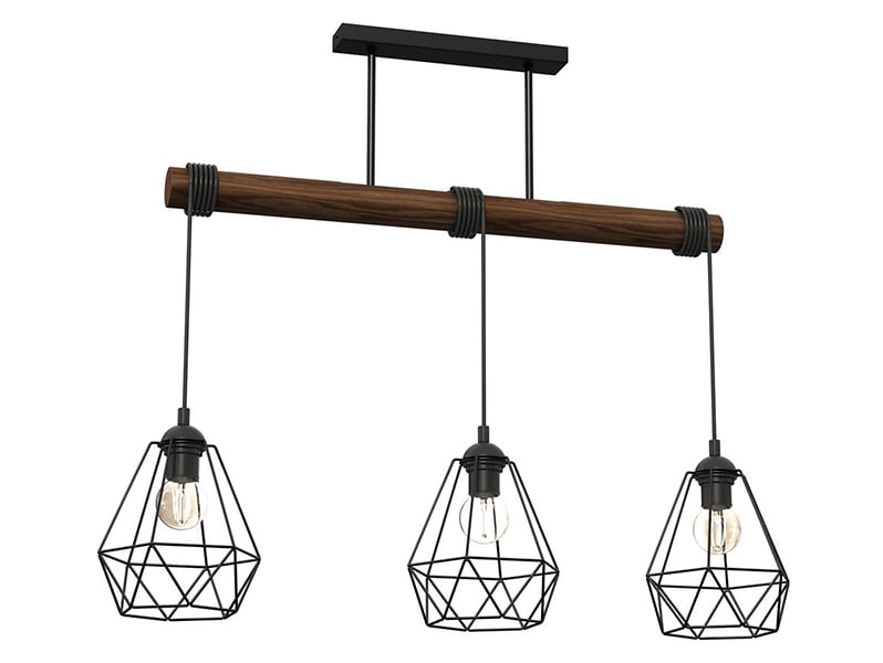Lampa wisząca Acero 3-punktowa drewniana brązowo-czarna
