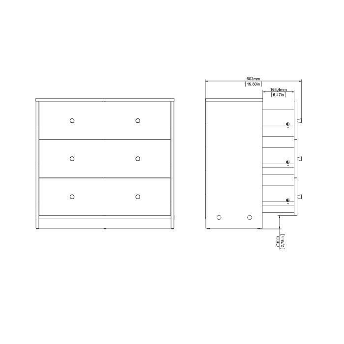Commode OREGON 3 Tiroirs - Couleur chêne - L 72,4 x P 30,1 x H 68,3 cm